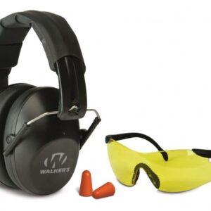 Walker's Pro-Low Profile Folding Earmuffs (NRR 31 dB) and Shooting Glasses Kit (Black)
