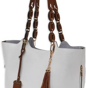 Ambidextrous White Leather Tote-Style Shoulder Purse w/Braided Handles