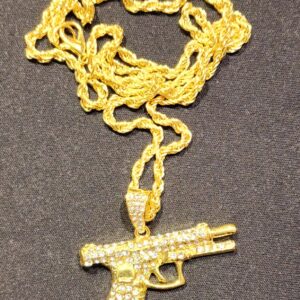 Glamorous Zircon Bling Handgun Necklace - GOLD