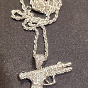 Glamorous Zircon Bling Handgun Necklace - SILVER